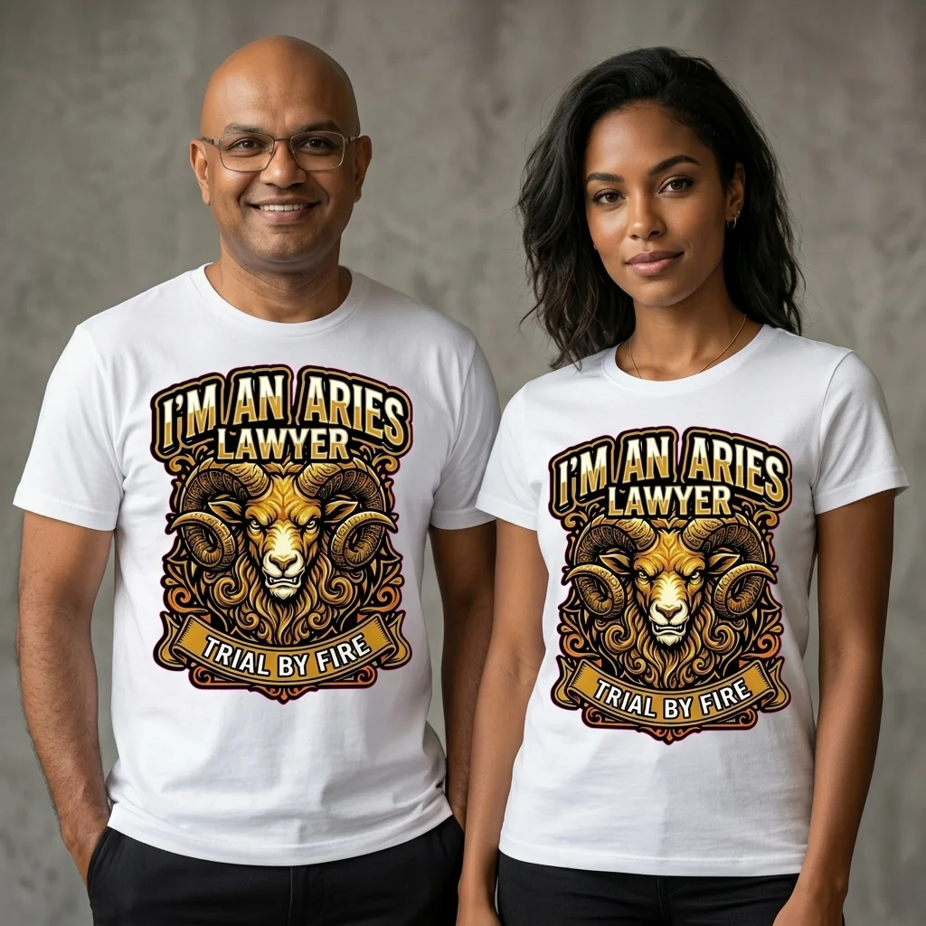 Aries Lawyer T-Shirt Trial by Fire Zodiac Star Sign Gift Unisex UK - Image 3